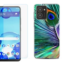 For HMD Vibe Shockproof Phone Case Cover with Tempered Glass Screen Protector, by OneToughShield - Peacock Feather