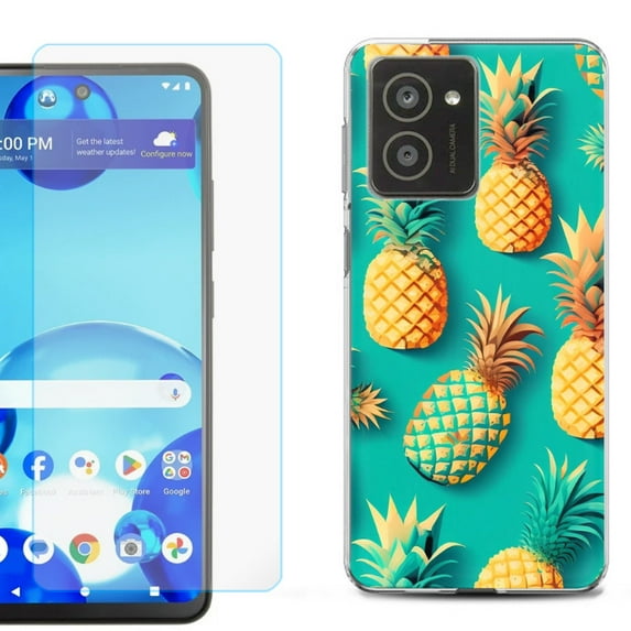 For HMD Vibe Shockproof Phone Case Cover with Tempered Glass Screen Protector, by OneToughShield - Pineapple