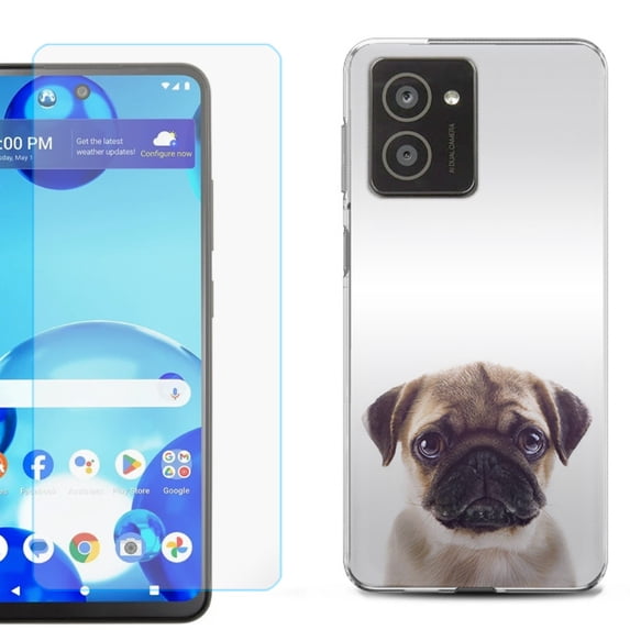 For HMD Vibe Shockproof Phone Case Cover with Tempered Glass Screen Protector, by OneToughShield - Pug Face