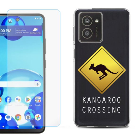 For HMD Vibe Shockproof Phone Case Cover with Tempered Glass Screen Protector, by OneToughShield - Road Sign Kangaroo