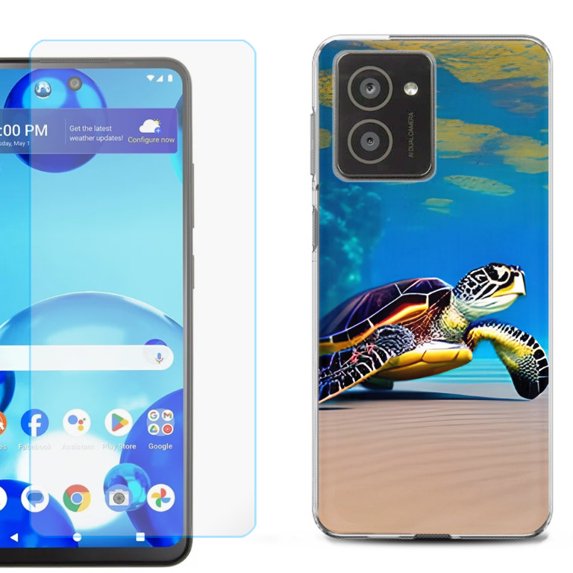 For HMD Vibe Shockproof Phone Case Cover with Tempered Glass Screen Protector, by OneToughShield - Sea Turtle Beach