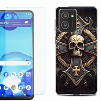 For HMD Vibe Shockproof Phone Case Cover with Tempered Glass Screen Protector, by OneToughShield - Skull Art