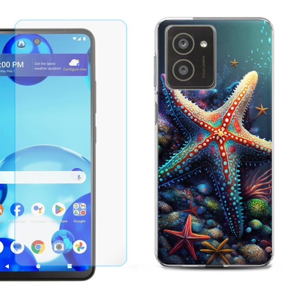 For HMD Vibe Shockproof Phone Case Cover with Tempered Glass Screen Protector, by OneToughShield - Starfish