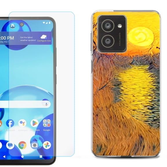 For HMD Vibe Shockproof Phone Case Cover with Tempered Glass Screen Protector, by OneToughShield - Sunset