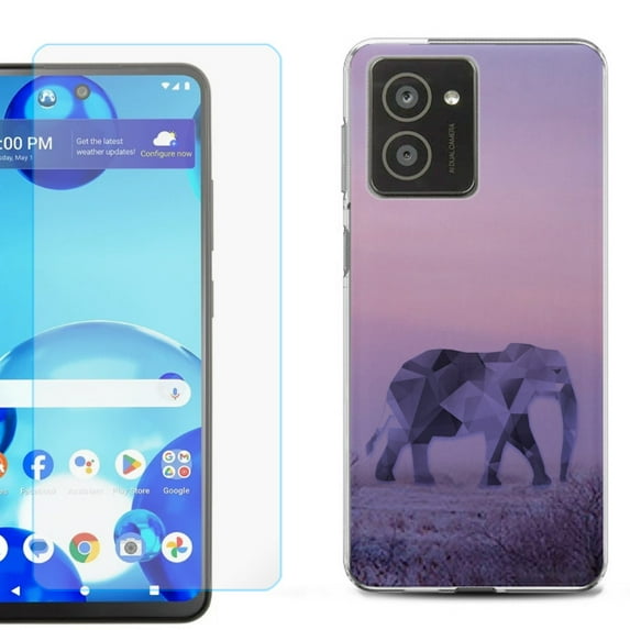 For HMD Vibe Shockproof Phone Case Cover with Tempered Glass Screen Protector, by OneToughShield - Twilight Elephant