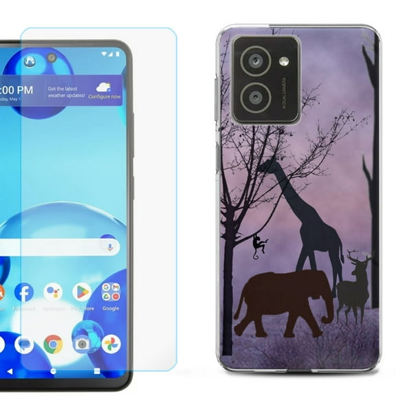 For HMD Vibe Shockproof Phone Case Cover with Tempered Glass Screen Protector, by OneToughShield - Twilight Safari