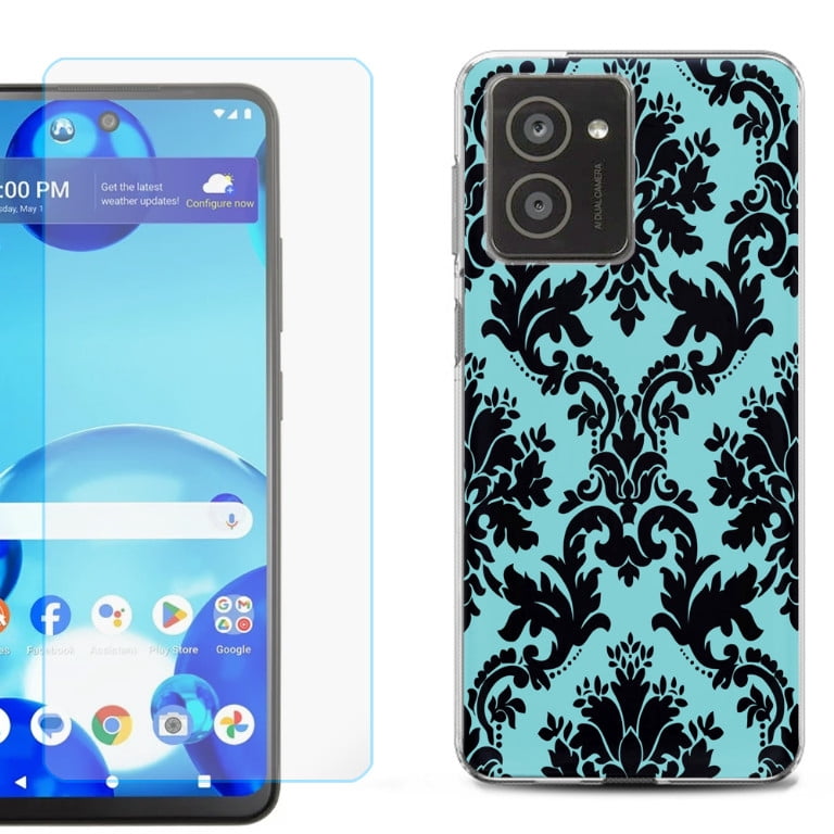 For HMD Vibe Shockproof Phone Case Cover with Tempered Glass Screen  Protector, by OneToughShield - Victorian Blue/Black