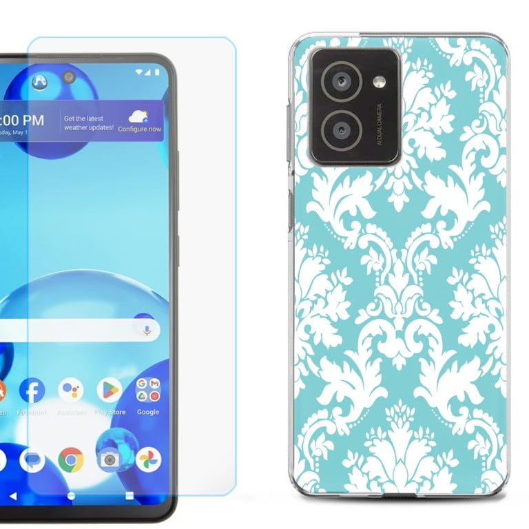 For HMD Vibe Shockproof Phone Case Cover with Tempered Glass Screen  Protector, by OneToughShield - Victorian White/Teal