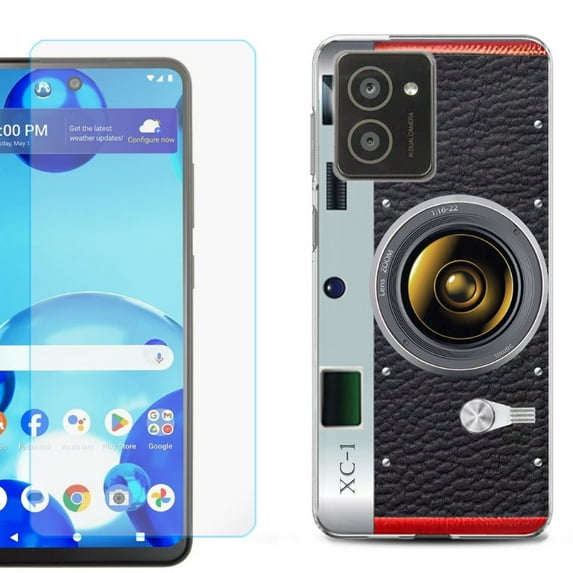 For HMD Vibe Shockproof Phone Case Cover with Tempered Glass Screen Protector, by OneToughShield - Vintage Camera