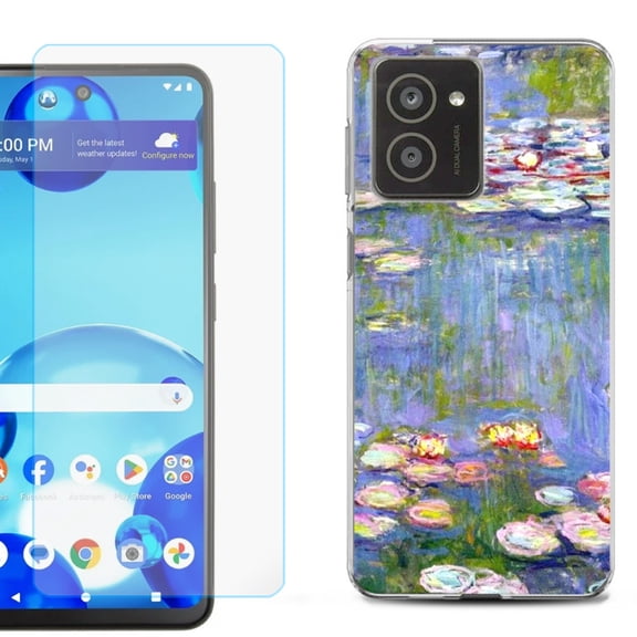For HMD Vibe Shockproof Phone Case Cover with Tempered Glass Screen Protector, by OneToughShield - Water Lilies