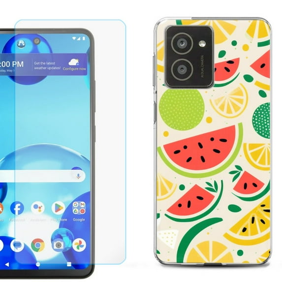For HMD Vibe Shockproof Phone Case Cover with Tempered Glass Screen Protector, by OneToughShield - Watermelon Mix