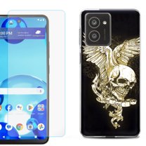 For HMD Vibe Shockproof Phone Case Cover with Tempered Glass Screen Protector, by OneToughShield - Wing Skull
