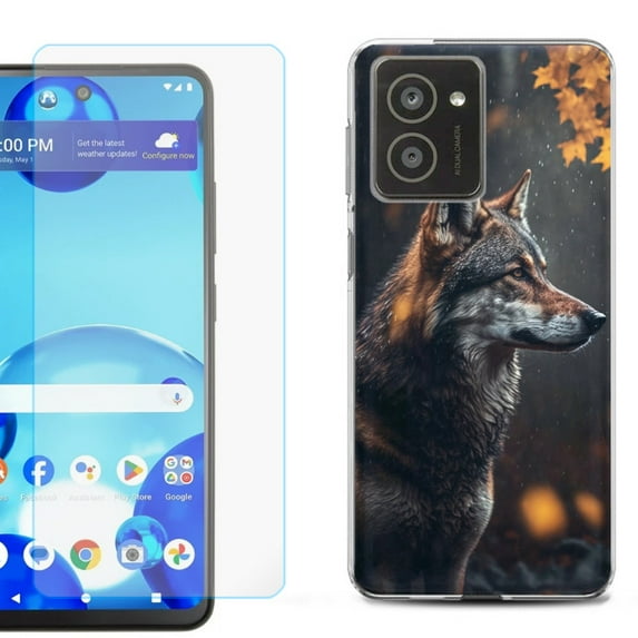 For HMD Vibe Shockproof Phone Case Cover with Tempered Glass Screen Protector, by OneToughShield - Wolf Autumn