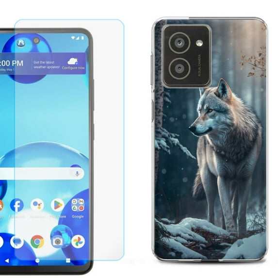 For HMD Vibe Shockproof Phone Case Cover with Tempered Glass Screen Protector, by OneToughShield - Wolf Winter