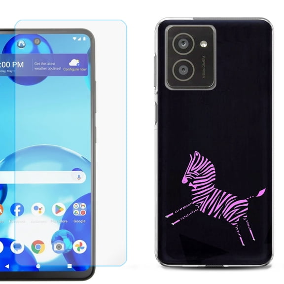 For HMD Vibe Shockproof Phone Case Cover with Tempered Glass Screen Protector, by OneToughShield - Zebra Running