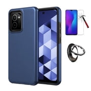 For HMD Vibe (Straight Talk/ TracFone) Case, Dual Layer Cover Case + Ring/ Tempered Glass (Blue)
