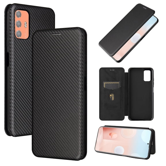 For HTC Desire 21 Pro Carbon Fiber Texture Horizontal Flip TPU + PC + PU Leather Case with Card