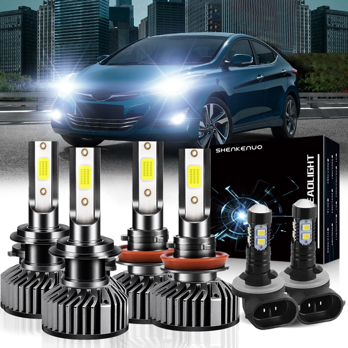 For HYUNDAI ELANTRA 2009-2017 Headlights H7 LED High Beam+H11 Low Beam+ ...
