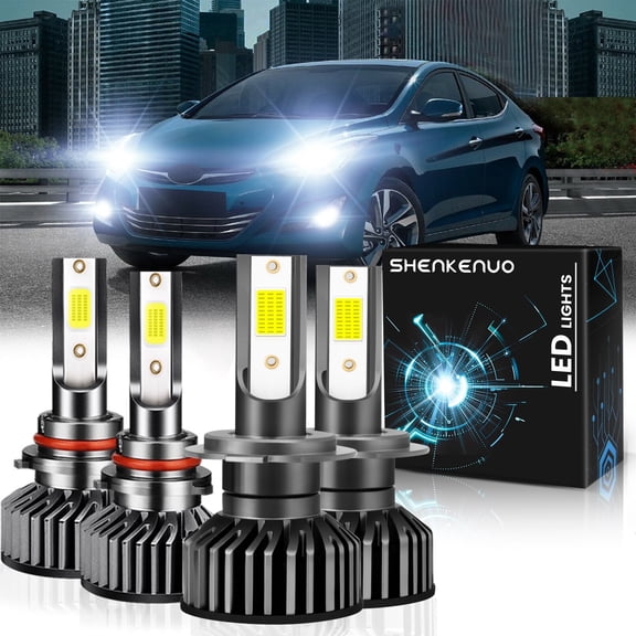 For HYUNDAI ELANTRA 2017-2018 (With Halogen) Headlights H7 LED High Beam+9005 Low Beam Bulbs,4pcs