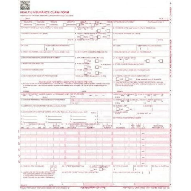 For Handwritten Use CMS 1500 / HCFA 1500 Medical Billing Forms
