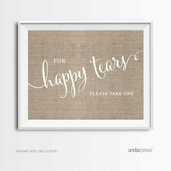 Koyal Wholesale Burlap For Happy Tears Tissue Wedding Party Sign 8.5x11 Rustic Decor