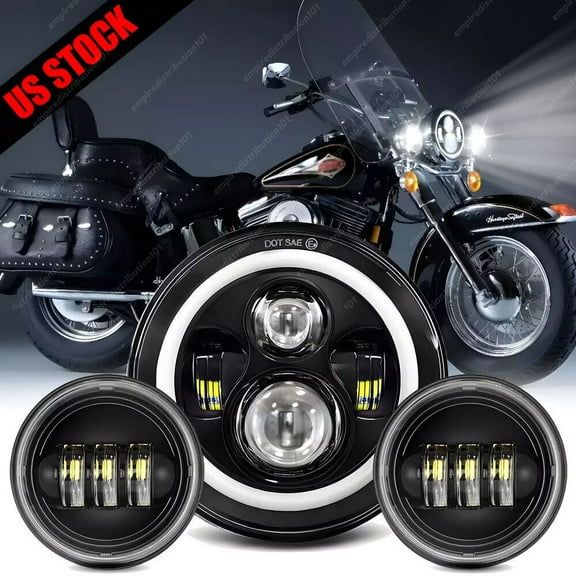 For Harley Davidson Heritage Softail Classic 7" LED Headlight +Fog Passing Light
