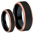 thumbnail image 1 of For Him & Her Two Tone Black IP & Rose Gold IP Beveled Edge Brushed Center Titanium Wedding Band Romg Set, 1 of 4