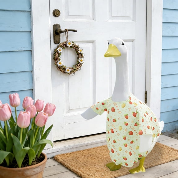 For Holiday Porch Spring Summer Idyllic Goose Outfit, Floral Crown and Matching Dress Set, 23 Inch Patio Statue Attire, Seasonal Garden Decoration