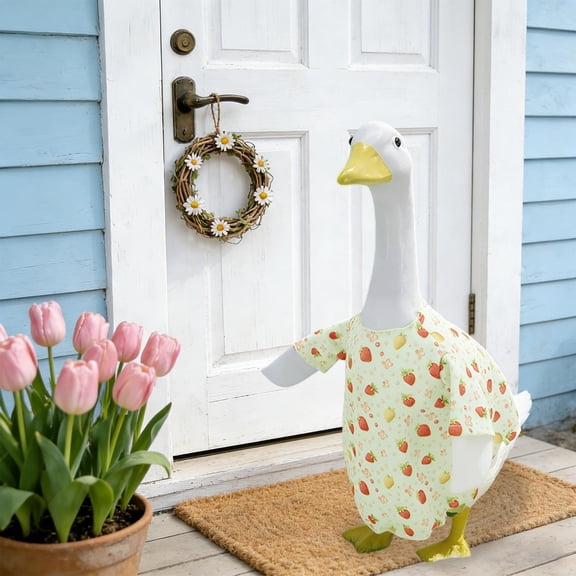 For Holiday Porch Spring Summer Idyllic Goose Outfit, Floral Crown and Matching Dress Set, 23 Inch Patio Statue Attire, Seasonal Garden Decoration