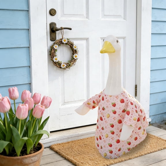 For Holiday Porch Spring Summer Idyllic Goose Outfit, Floral Crown and Matching Dress Set, 23 Inch Patio Statue Attire, Seasonal Garden Decoration