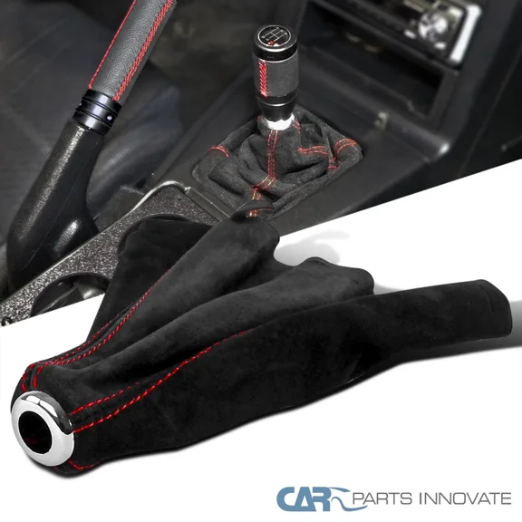 For Honda 94-97 Civic Del Sol Integra Jdm Black Suede Shift Gear Boot Red Stitch