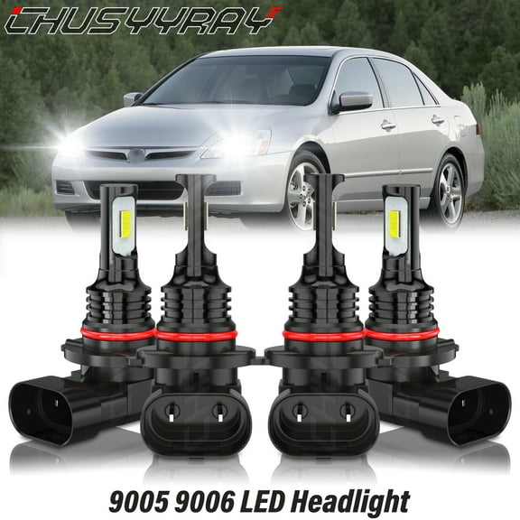 For Honda Accord 1997-2005 2006 2007 Combo 9005 9006 LED Headlight Bulbs Kit 4X 6000K Crystal White