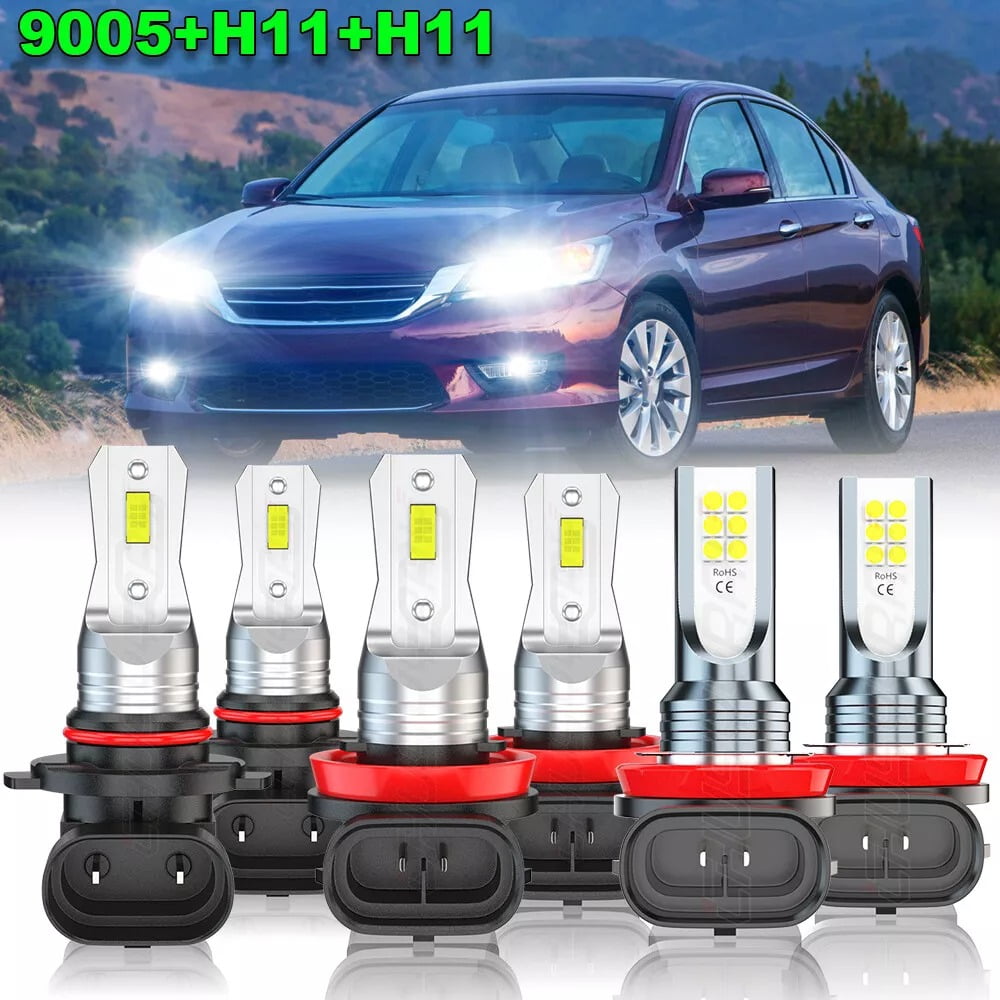 For Honda Accord 2013 2014 2015 LED Headlight High Low Beam + Fog Light Bulbs Kit Super Bright White 6x