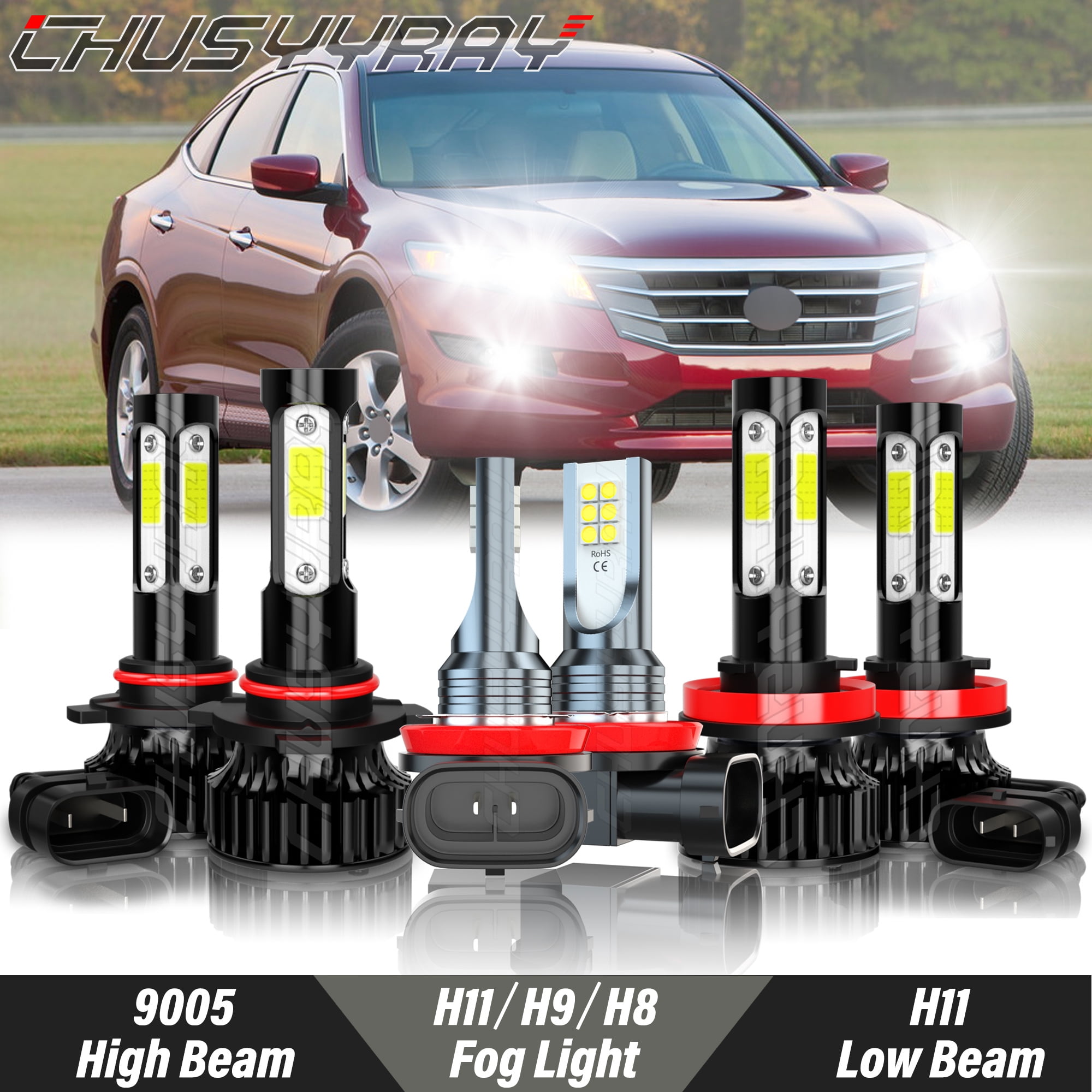 For Honda Accord Crosstour 2010 2011 - LED Headlight High Low Beam Fog Lamp Bulbs Kit 6000K White 6x
