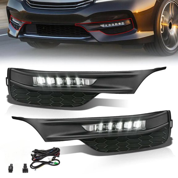 For Honda Accord Seden 2016 2017 Front Bumper LED Fog Lights Lamps w/Wiring L+R