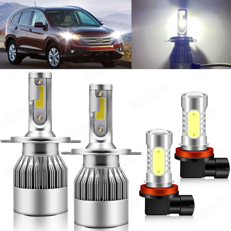 LED Headlight & Fog Light Bulbs For Honda CR-V 2007-2014 - H4 & H11, 6000K White, Dual Beam, Plug & Play