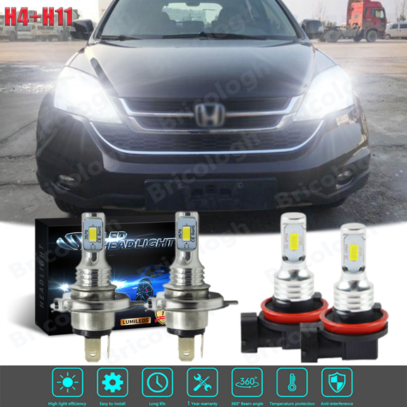 AlexTong CR-V LED Headlight Fog Light H4 9003 White LED 6000K Automotive Bulb, 2 Pack