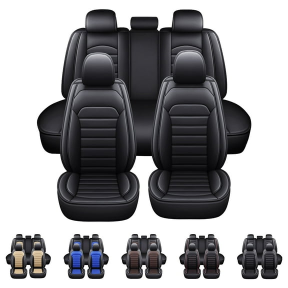 For Honda Car Seat Covers 5-Seat, Waterproof Pu Leather Full Set Front Rear Seat Protector for Accord Civic CR-V Crosstour Clarity Insight Black
