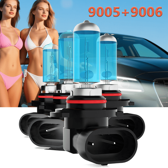 For Honda Civic 2004-2013 Halogen Headlight Bulbs Combo,9005 High Beam + 9006 Low Beam,Replacement OEM,6000K White,Plug and Play,12V 100W,Pack of 4