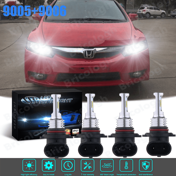 For Honda Civic 2006 2007 2008 2009 - 2011 4X LED Headlights Hi&Lo Bulbs 6000K