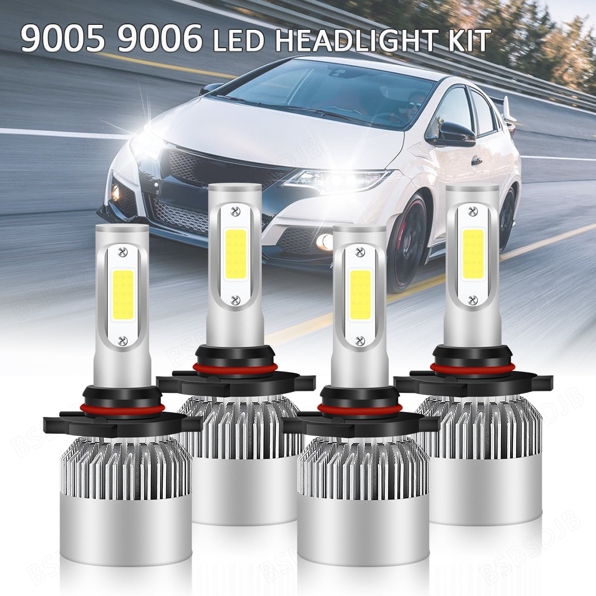 For Honda Civic 2006-2011 Bright White LED Headlight High/Low Beam Bulbs 9005+9006
