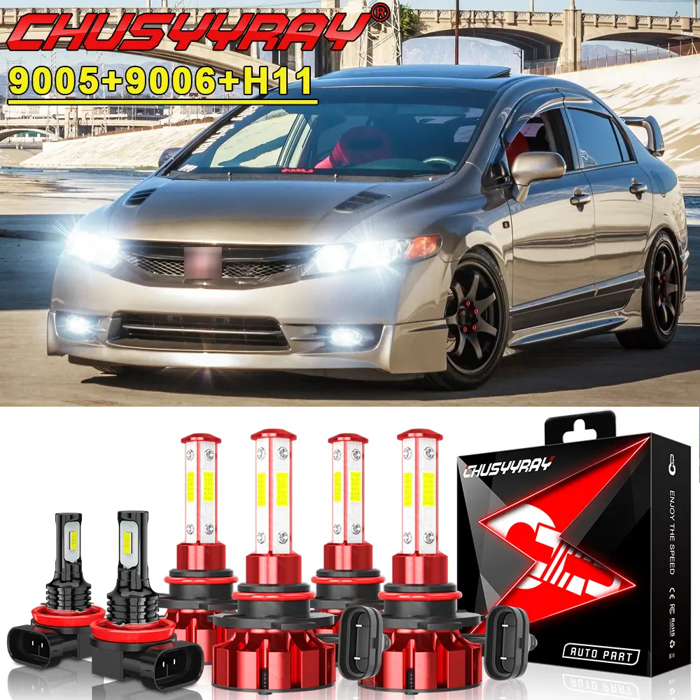 For Honda Civic 2006 2015 LED Headlight High Low Beam Fog Light Bulbs 