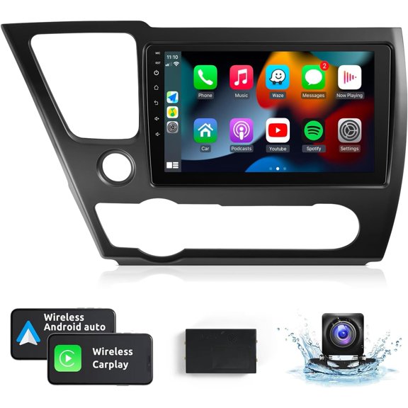 For Honda Civic 2013-2017 Car Radio 9inch IPS Android Auto CarPlay BT GPS Navigation WiFi SWC Rear Cam