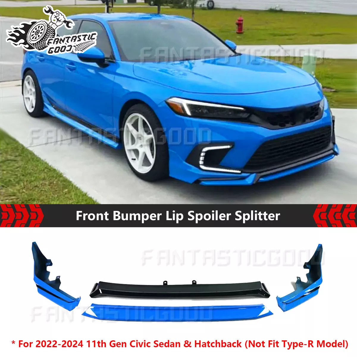 Yofer Emblems For Honda Civic 2022-24 Yofer V3 Boost Blue Pearl Front Bumper Lip ...