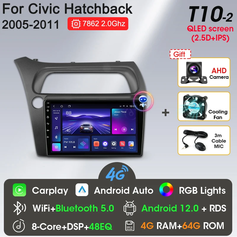 Autoradio Android 14 Pour Honda Civic 2006-2011 - 9" Carplay & Android Auto - 2Go/32Go - 2