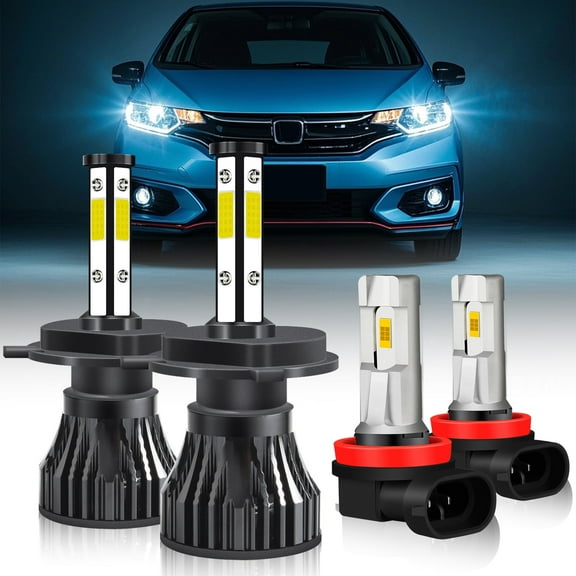 For Honda Fit 2007-2018 - H4+H11 6000K LED Headlight Bulbs Hi/Lo Beam + Fog Lamp,400% Brighter than Halogen
