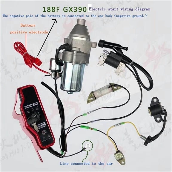 For Honda GX390 Electric Start Kit Engine Flywheel Generator Starter Motor