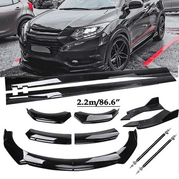For Honda HRV HR-V Gloss Front Bumper Lip Splitter Diffuser Side Skirts Body kit