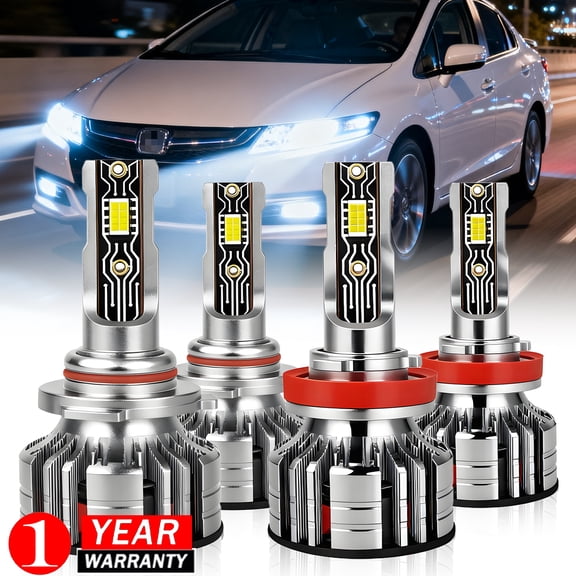 For Honda Insight 2010-2014 LED Headlight Bulbs 9005+H11 High Low Beam 6000K White 4Pcs