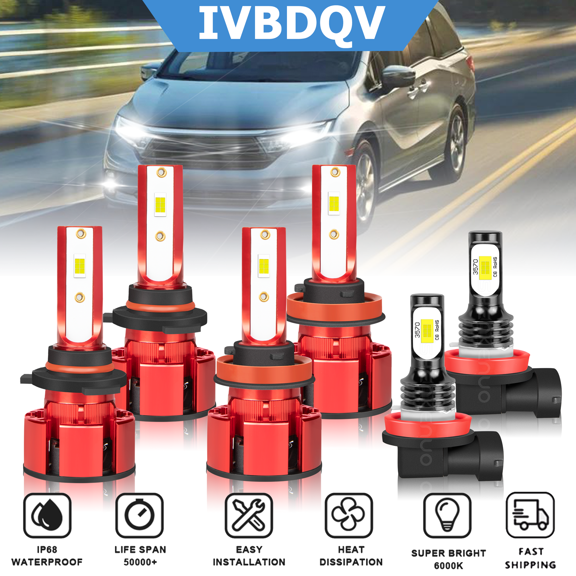 For Honda Odyssey 2011-2020 LED Headlights Combo 9005+H11 High Low Beam + H11 Fog Light Conversion Kit 6Pcs